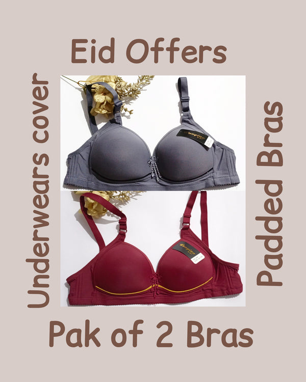 Pak of 2 Plain Foam Padded Bras for Women adjustable Straps Non Wired Bra for Girls Soft Push up Brazer for Girls