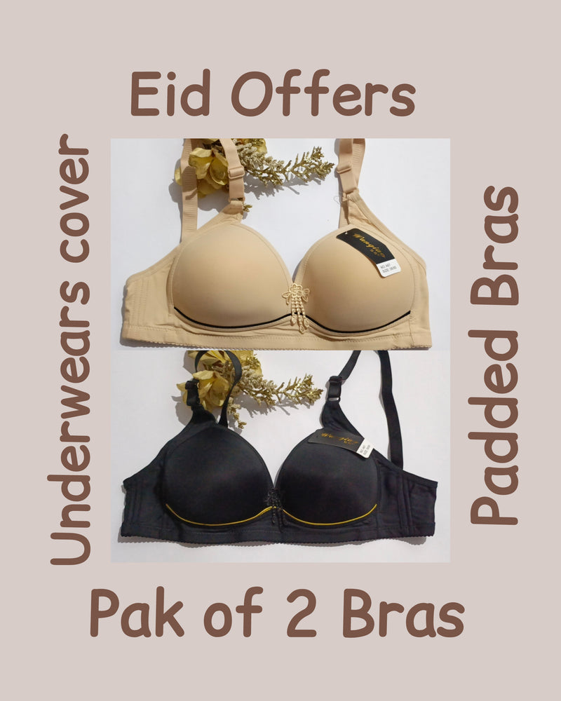 Pak of 2 Plain Foam Padded Bras for Women adjustable Straps Non Wired Bra for Girls Soft Push up Brazer for Girls