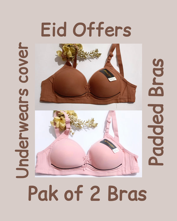 Pak of 2 Plain Foam Padded Bras for Women adjustable Straps Non Wired Bra for Girls Soft Push up Brazer for Girls